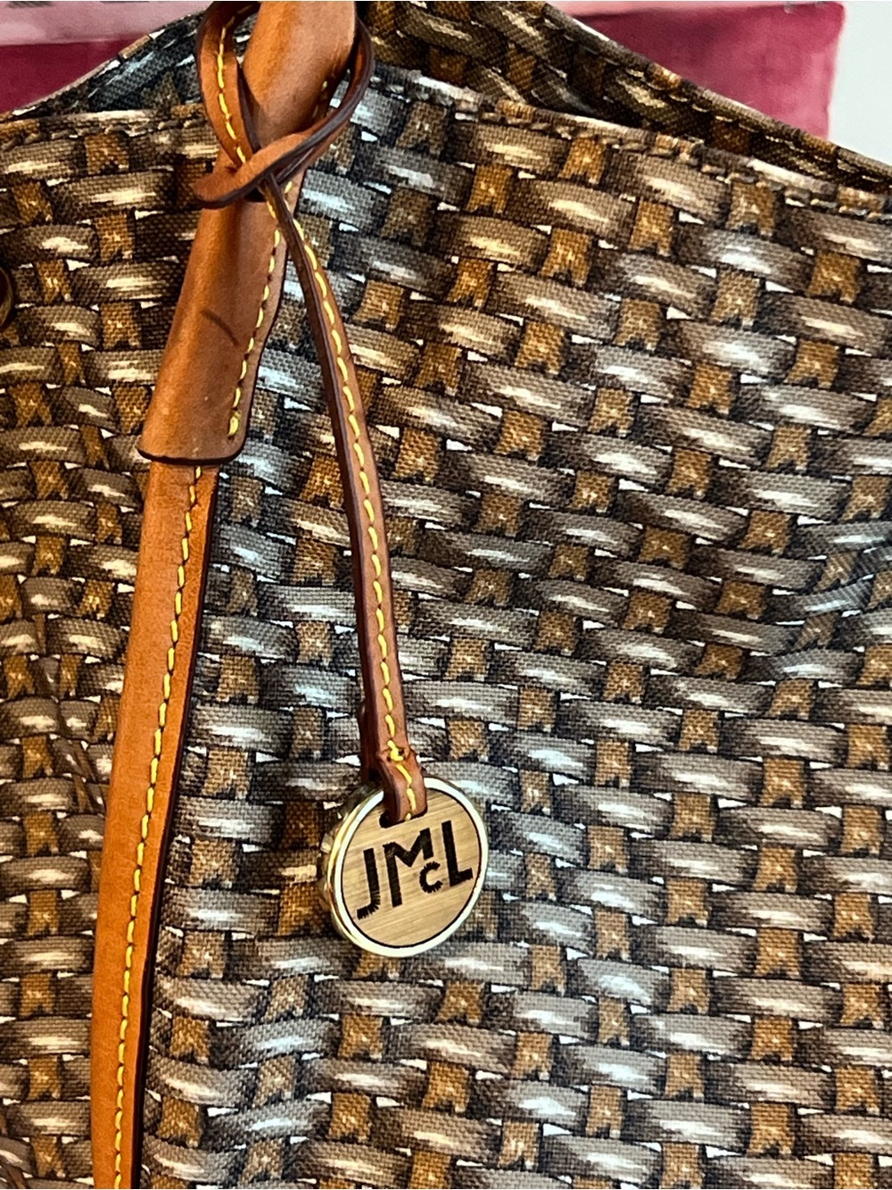 J. McLaughlin Brown and Tan Woven Tote - Picture 5 of 10
